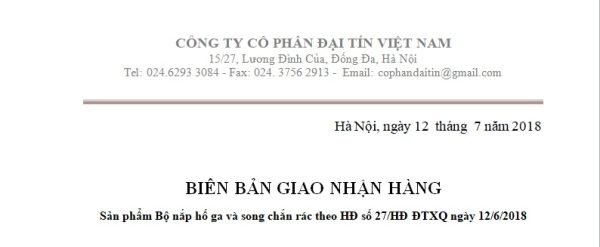 Mẫu biên bản giao nhận hàng nắp hố ga và song chắn rác