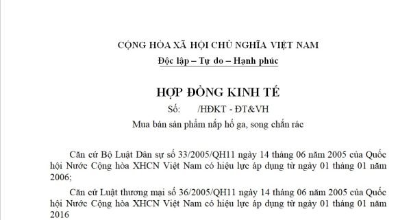 Mẫu hợp đồng mua bán nắp hố ga, song chắn rác năm 2018