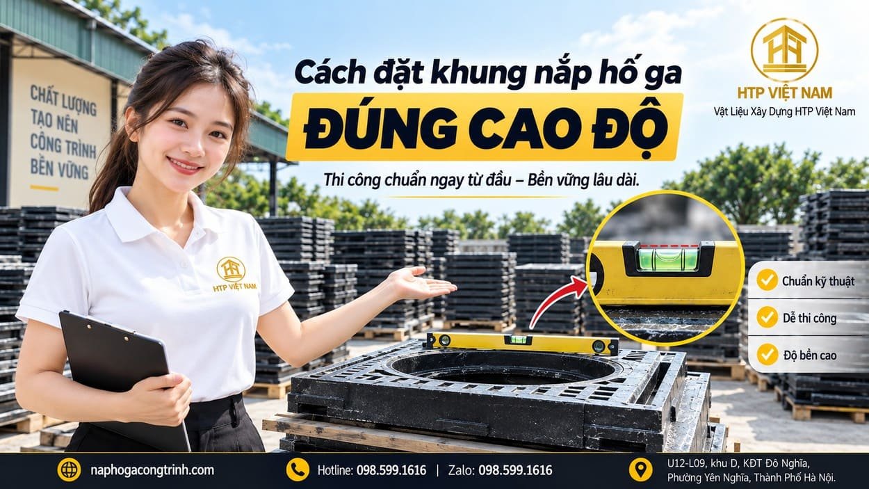 Cách đặt khung nắp hố ga đúng cao độ