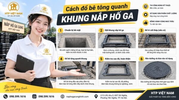 Cách đổ bê tông quanh khung nắp hố ga