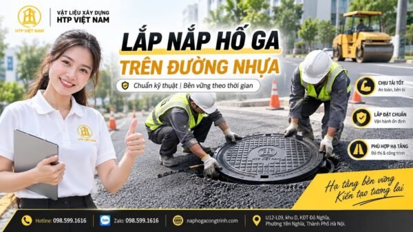 Lắp nắp hố ga trên đường nhựa