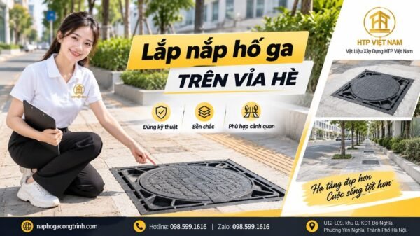 Lắp nắp hố ga trên vỉa hè