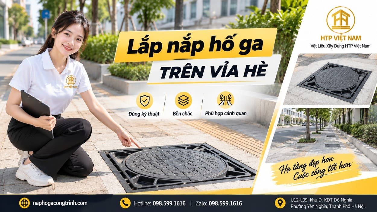 Lắp nắp hố ga trên vỉa hè
