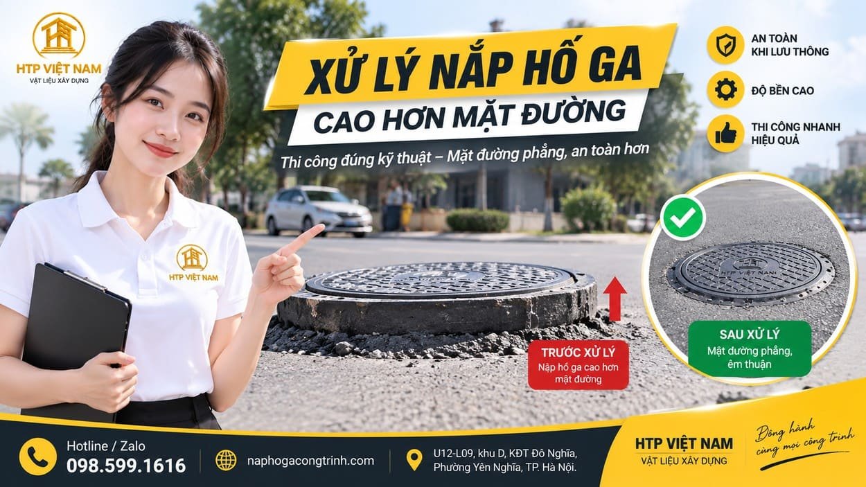 Xử lý nắp hố ga cao hơn mặt đường