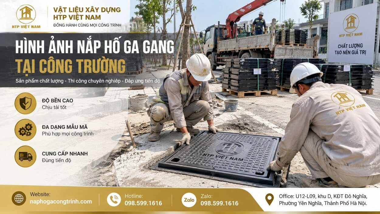 Hình ảnh nắp hố ga gang tại công trường