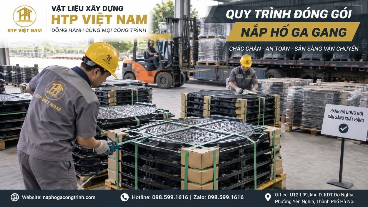 Quy trình đóng gói nắp hố ga gang